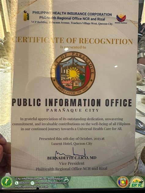 Kinilala ng PhilHealth ang P.I.O. Parañaque sa Pagiging .